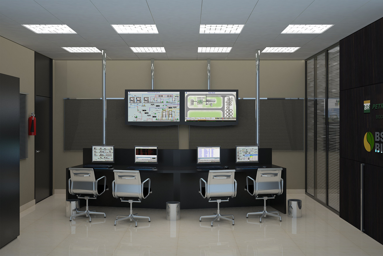 3D render of an industrial control room with monitoring screens, VISION Group